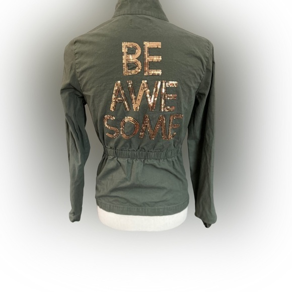 Epic Threads - “Be Awesome” Moto Jacket Girls Sequence Boho Army - Picture 1 of 6